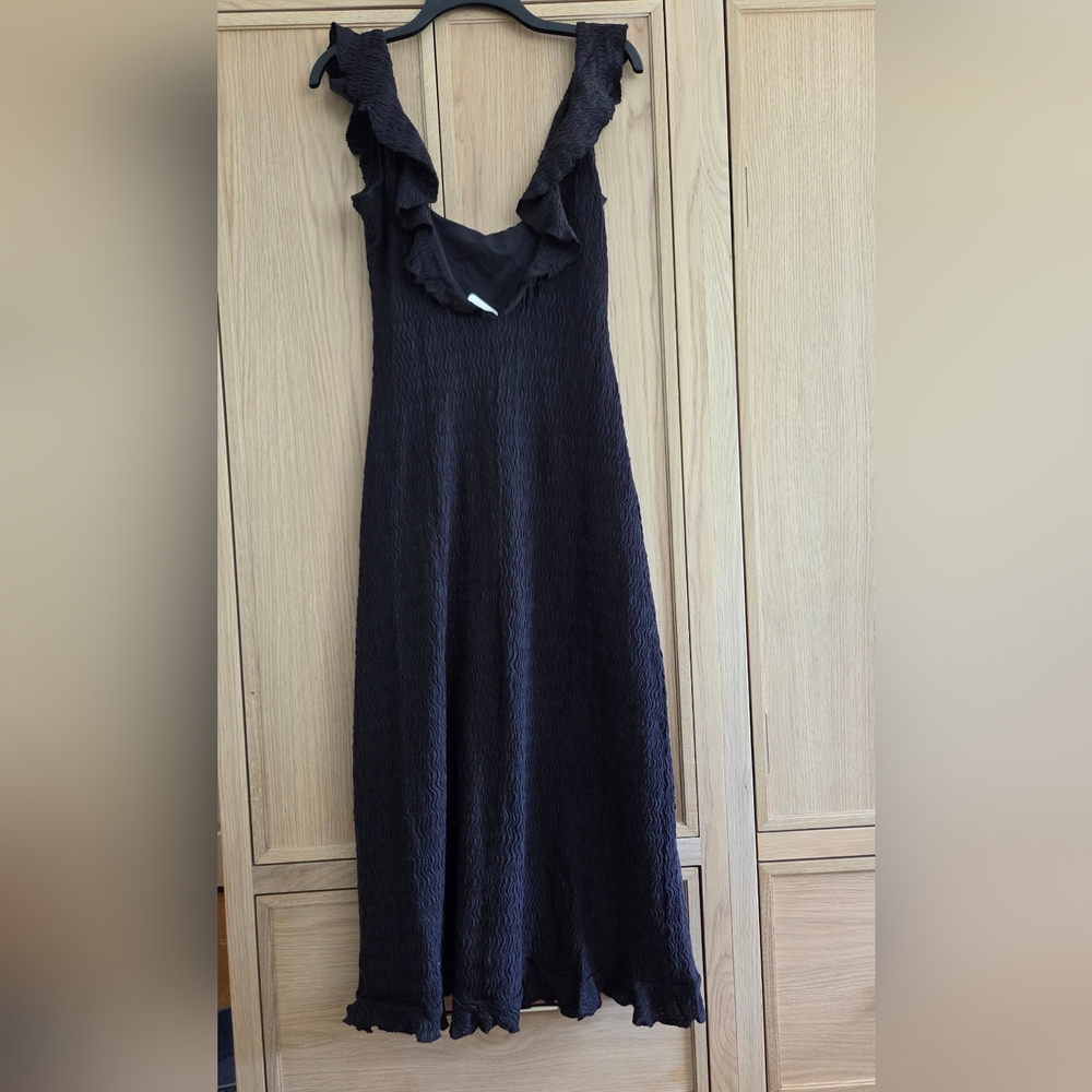 Free People Twisted Game Midi Dress Ruffle Neck Stretch Low Back Slit - Picture 8 of 8